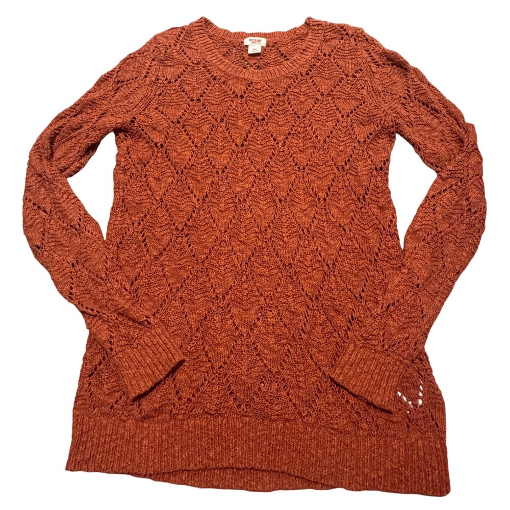 Mossimo Supply Co Womens Small Burnt Orange Pointelle Knit Cotton Sweater Rust